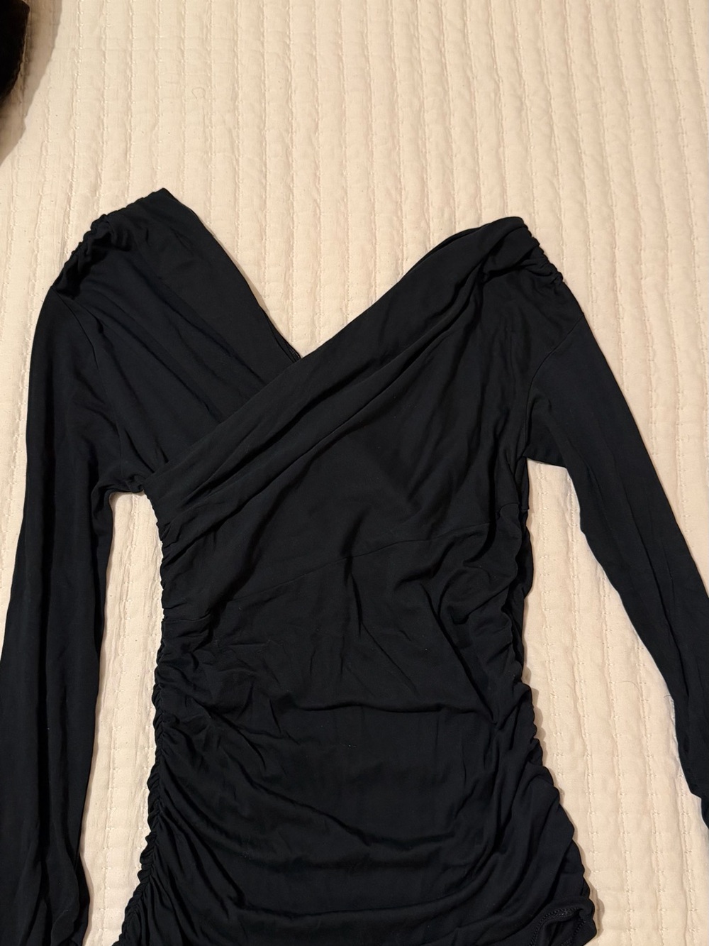 Banana Republic Black Ruched Wrap-Style Long Sleeve Top